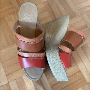 Women's Red and Brown Wedge Sandals